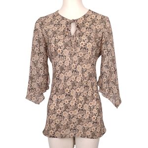 A. Byer vintage 90s Y2K floral tunic top fairy boho flowy 3/4 flutter sleeve